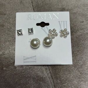 Roman brand set of three pair post earrings, pearls, crystals, new